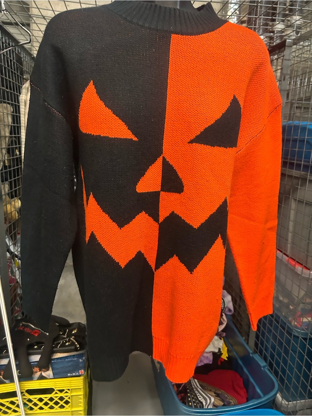 Brand new Halloween Pumpkin face split Knit Sweater - Black & Orange XL